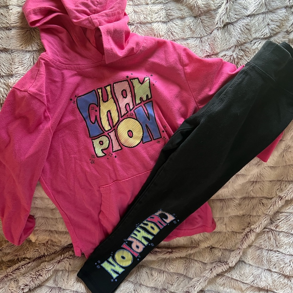 Champion Vibrant Pink Hoodie with Black Leggings